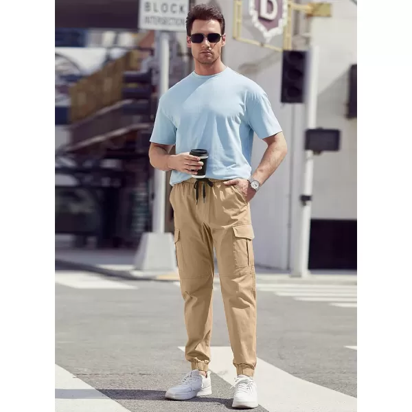 JMIERR Mens Fashion Cargo Pants - Casual Cotton Tapered Stretch Twill Drawstring Athletic Joggers Sweatpants with 6 Pockets