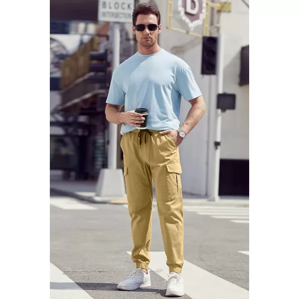 JMIERR Mens Fashion Cargo Pants - Casual Cotton Tapered Stretch Twill Drawstring Athletic Joggers Sweatpants with 6 Pockets