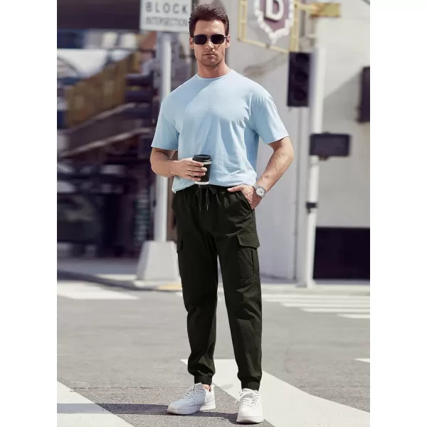 JMIERR Mens Fashion Cargo Pants - Casual Cotton Tapered Stretch Twill Drawstring Athletic Joggers Sweatpants with 6 Pockets