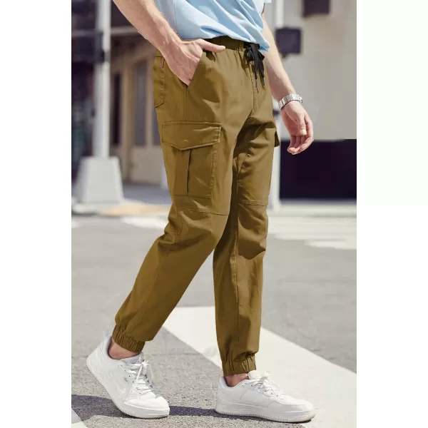 JMIERR Mens Fashion Cargo Pants - Casual Cotton Tapered Stretch Twill Drawstring Athletic Joggers Sweatpants with 6 Pockets