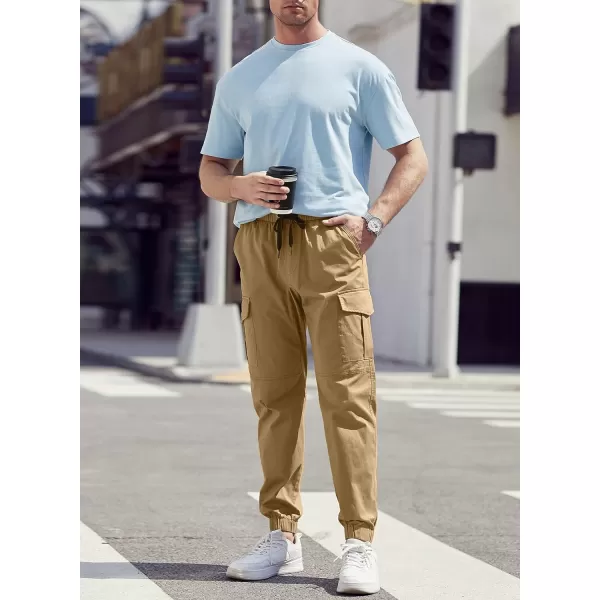JMIERR Mens Fashion Cargo Pants - Casual Cotton Tapered Stretch Twill Drawstring Athletic Joggers Sweatpants with 6 Pockets