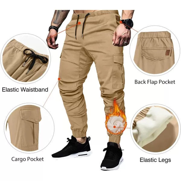 JMIERR Mens Fashion Cargo Pants - Casual Cotton Tapered Stretch Twill Drawstring Athletic Joggers Sweatpants with 6 Pockets