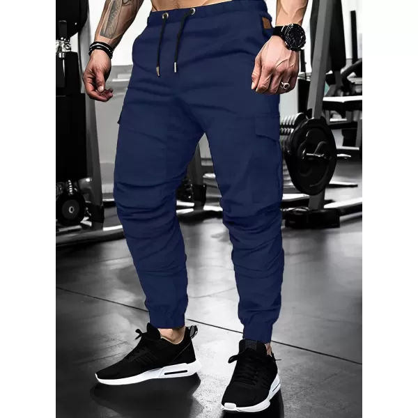 JMIERR Mens Fashion Cargo Pants - Casual Cotton Tapered Stretch Twill Drawstring Athletic Joggers Sweatpants with 6 Pockets