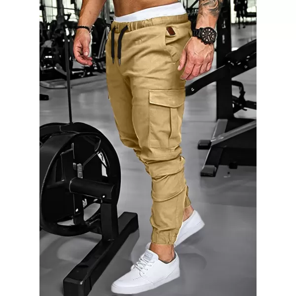 JMIERR Mens Fashion Cargo Pants - Casual Cotton Tapered Stretch Twill Drawstring Athletic Joggers Sweatpants with 6 Pockets