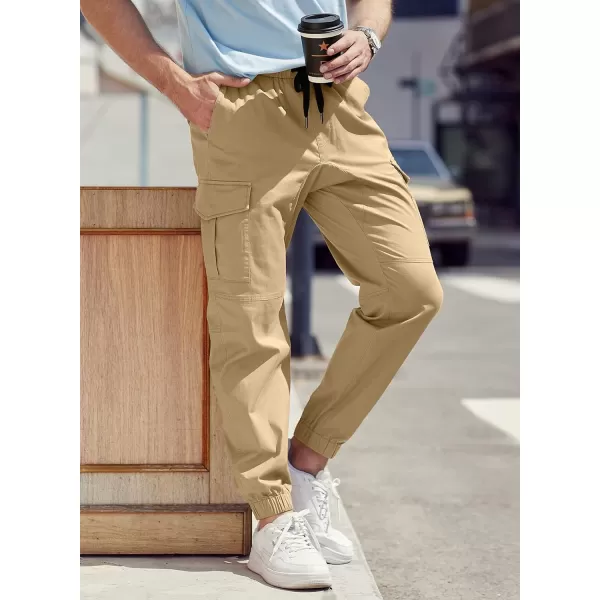 JMIERR Mens Fashion Cargo Pants - Casual Cotton Tapered Stretch Twill Drawstring Athletic Joggers Sweatpants with 6 Pockets