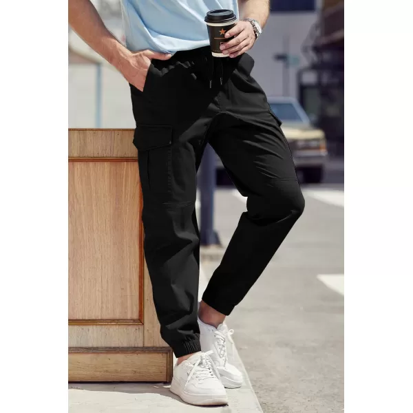 JMIERR Mens Fashion Cargo Pants - Casual Cotton Tapered Stretch Twill Drawstring Athletic Joggers Sweatpants with 6 Pockets