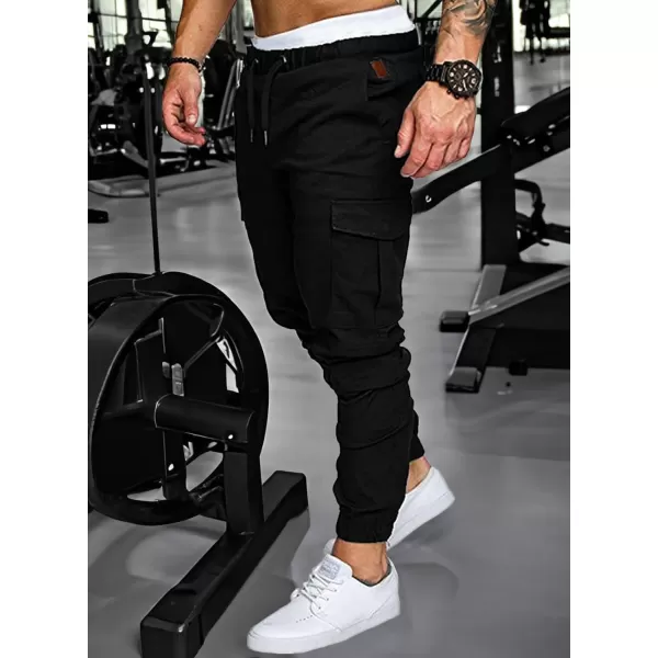 JMIERR Mens Fashion Cargo Pants - Casual Cotton Tapered Stretch Twill Drawstring Athletic Joggers Sweatpants with 6 Pockets