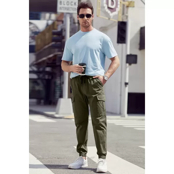 JMIERR Mens Fashion Cargo Pants - Casual Cotton Tapered Stretch Twill Drawstring Athletic Joggers Sweatpants with 6 Pockets