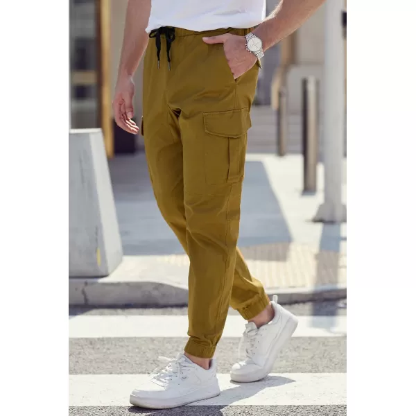 JMIERR Mens Fashion Cargo Pants - Casual Cotton Tapered Stretch Twill Drawstring Athletic Joggers Sweatpants with 6 Pockets