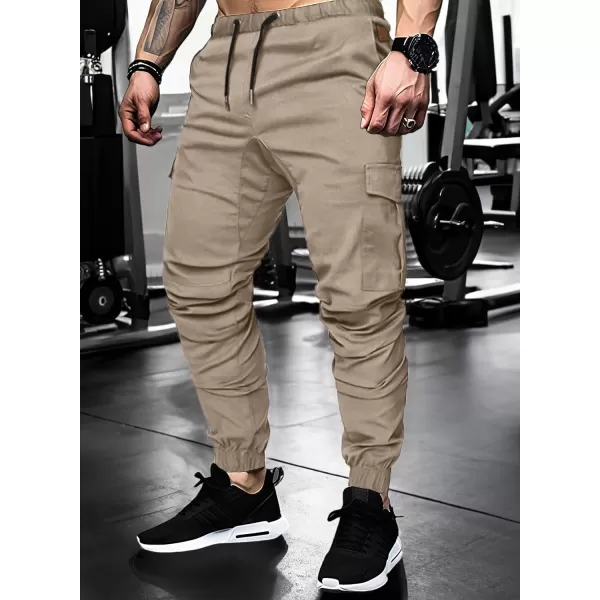 JMIERR Mens Fashion Cargo Pants - Casual Cotton Tapered Stretch Twill Drawstring Athletic Joggers Sweatpants with 6 Pockets