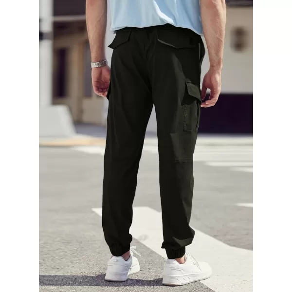 JMIERR Mens Fashion Cargo Pants - Casual Cotton Tapered Stretch Twill Drawstring Athletic Joggers Sweatpants with 6 Pockets
