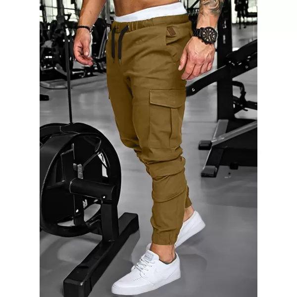 JMIERR Mens Fashion Cargo Pants - Casual Cotton Tapered Stretch Twill Drawstring Athletic Joggers Sweatpants with 6 Pockets