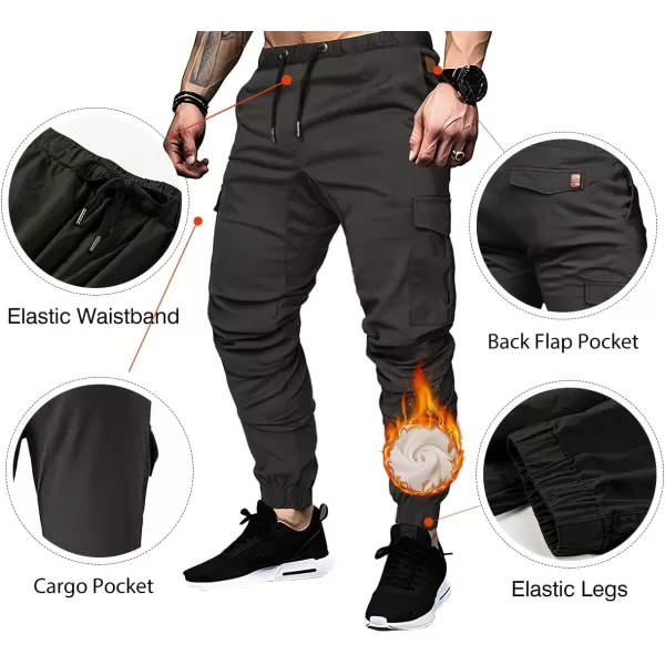JMIERR Mens Fashion Cargo Pants - Casual Cotton Tapered Stretch Twill Drawstring Athletic Joggers Sweatpants with 6 Pockets