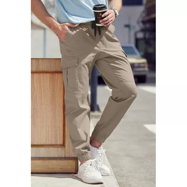 JMIERR Mens Fashion Cargo Pants - Casual Cotton Tapered Stretch Twill Drawstring Athletic Joggers Sweatpants with 6 Pockets