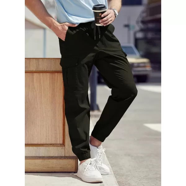 JMIERR Mens Fashion Cargo Pants - Casual Cotton Tapered Stretch Twill Drawstring Athletic Joggers Sweatpants with 6 Pockets