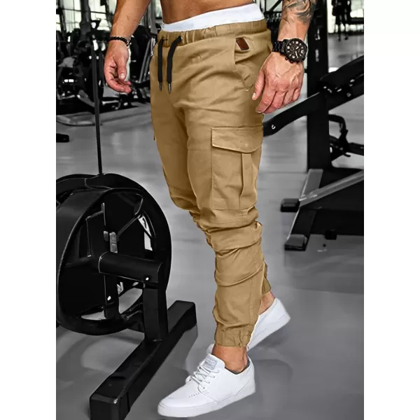 JMIERR Mens Fashion Cargo Pants - Casual Cotton Tapered Stretch Twill Drawstring Athletic Joggers Sweatpants with 6 Pockets