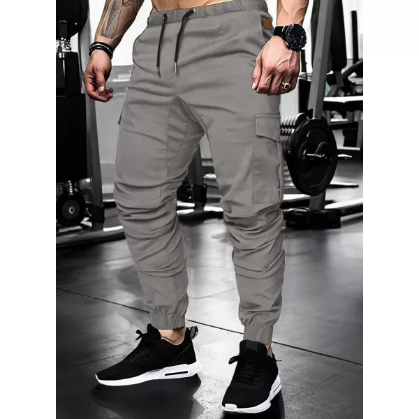 JMIERR Mens Fashion Cargo Pants - Casual Cotton Tapered Stretch Twill Drawstring Athletic Joggers Sweatpants with 6 Pockets