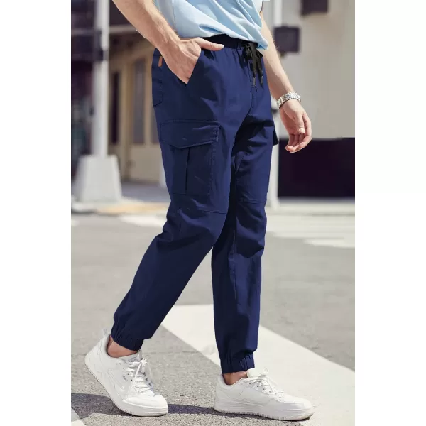 JMIERR Mens Fashion Cargo Pants - Casual Cotton Tapered Stretch Twill Drawstring Athletic Joggers Sweatpants with 6 Pockets