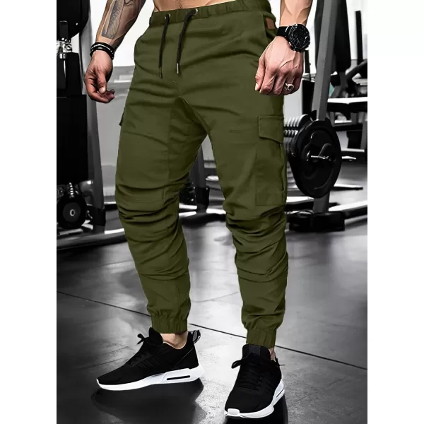 JMIERR Mens Fashion Cargo Pants - Casual Cotton Tapered Stretch Twill Drawstring Athletic Joggers Sweatpants with 6 Pockets