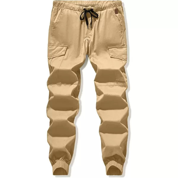 JMIERR Mens Fashion Cargo Pants - Casual Cotton Tapered Stretch Twill Drawstring Athletic Joggers Sweatpants with 6 Pockets
