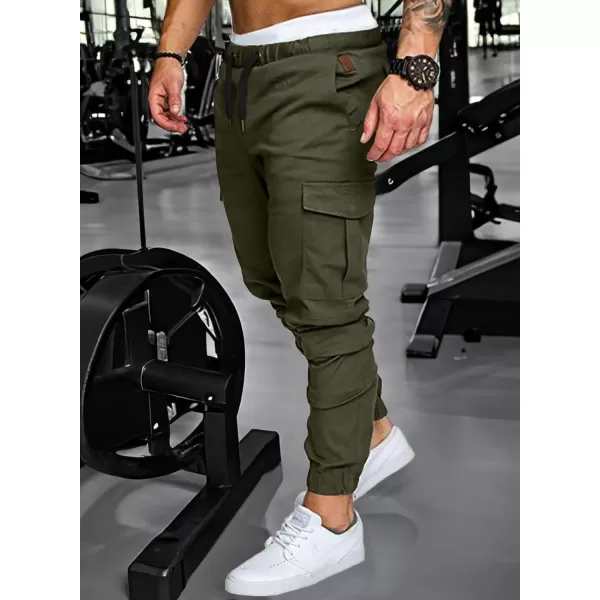 JMIERR Mens Fashion Cargo Pants - Casual Cotton Tapered Stretch Twill Drawstring Athletic Joggers Sweatpants with 6 Pockets