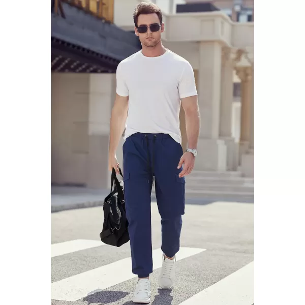 JMIERR Mens Fashion Cargo Pants - Casual Cotton Tapered Stretch Twill Drawstring Athletic Joggers Sweatpants with 6 Pockets
