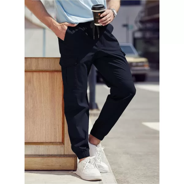 JMIERR Mens Fashion Cargo Pants - Casual Cotton Tapered Stretch Twill Drawstring Athletic Joggers Sweatpants with 6 Pockets