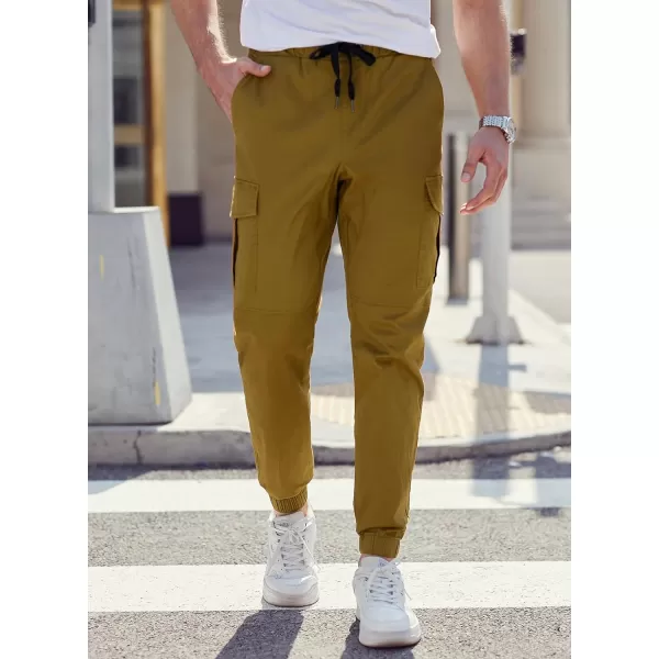 JMIERR Mens Fashion Cargo Pants - Casual Cotton Tapered Stretch Twill Drawstring Athletic Joggers Sweatpants with 6 Pockets