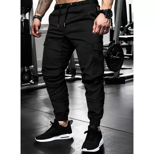 JMIERR Mens Fashion Cargo Pants - Casual Cotton Tapered Stretch Twill Drawstring Athletic Joggers Sweatpants with 6 Pockets