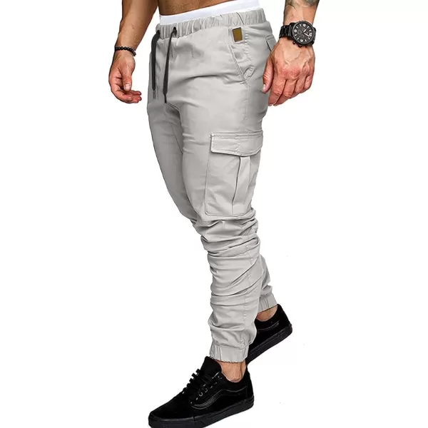 JMIERR Mens Fashion Cargo Pants - Casual Cotton Tapered Stretch Twill Drawstring Athletic Joggers Sweatpants with 6 Pockets