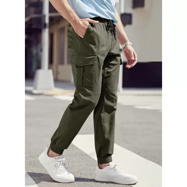 JMIERR Mens Fashion Cargo Pants - Casual Cotton Tapered Stretch Twill Drawstring Athletic Joggers Sweatpants with 6 Pockets