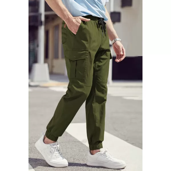 JMIERR Mens Fashion Cargo Pants - Casual Cotton Tapered Stretch Twill Drawstring Athletic Joggers Sweatpants with 6 Pockets