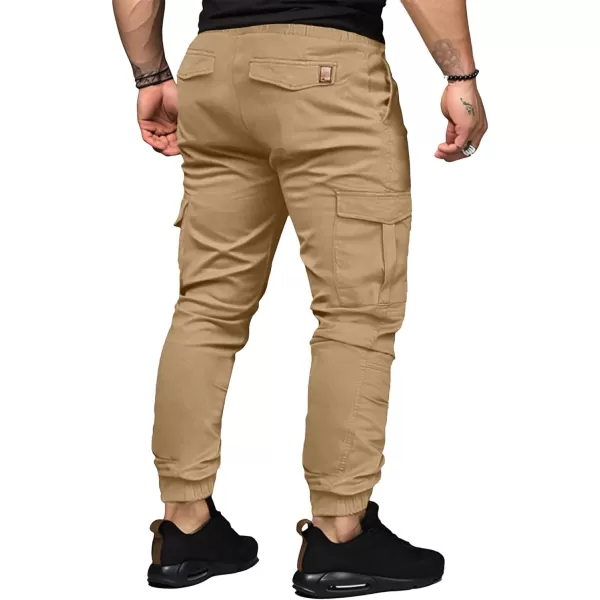 JMIERR Mens Fashion Cargo Pants - Casual Cotton Tapered Stretch Twill Drawstring Athletic Joggers Sweatpants with 6 Pockets