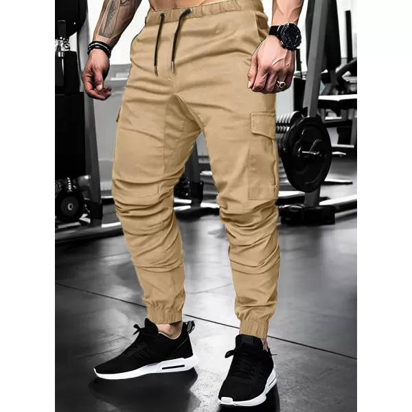 JMIERR Mens Fashion Cargo Pants - Casual Cotton Tapered Stretch Twill Drawstring Athletic Joggers Sweatpants with 6 Pockets