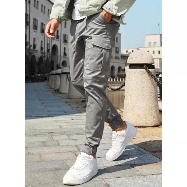 JMIERR Mens Fashion Cargo Pants - Casual Cotton Tapered Stretch Twill Drawstring Athletic Joggers Sweatpants with 6 Pockets