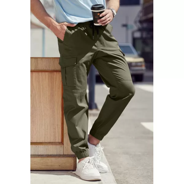 JMIERR Mens Fashion Cargo Pants - Casual Cotton Tapered Stretch Twill Drawstring Athletic Joggers Sweatpants with 6 Pockets
