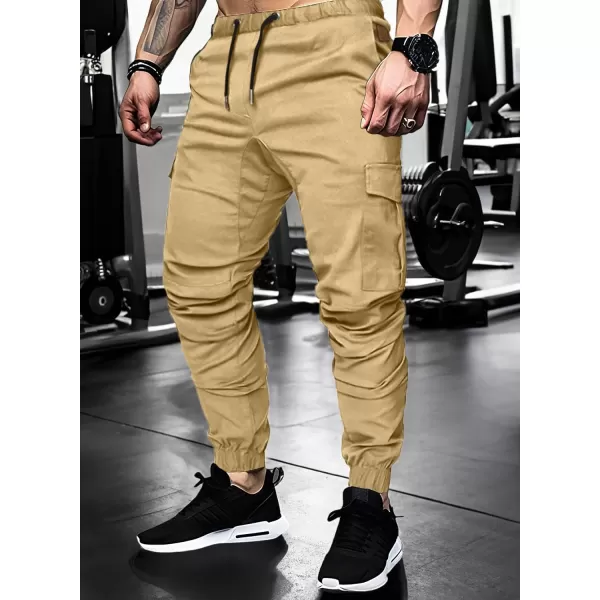 JMIERR Mens Fashion Cargo Pants - Casual Cotton Tapered Stretch Twill Drawstring Athletic Joggers Sweatpants with 6 Pockets