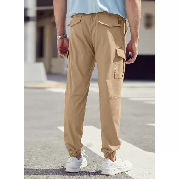JMIERR Mens Fashion Cargo Pants - Casual Cotton Tapered Stretch Twill Drawstring Athletic Joggers Sweatpants with 6 Pockets