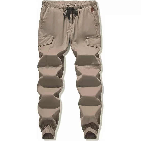 JMIERR Mens Fashion Cargo Pants - Casual Cotton Tapered Stretch Twill Drawstring Athletic Joggers Sweatpants with 6 Pockets