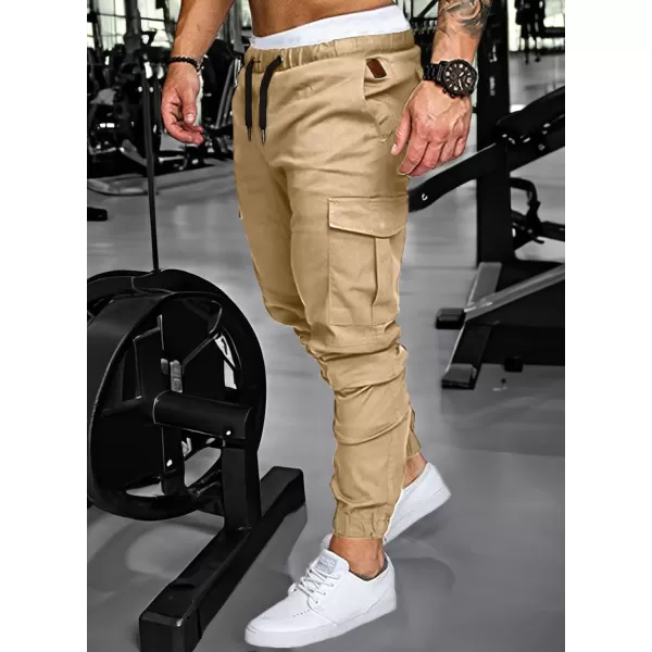 JMIERR Mens Fashion Cargo Pants - Casual Cotton Tapered Stretch Twill Drawstring Athletic Joggers Sweatpants with 6 Pockets