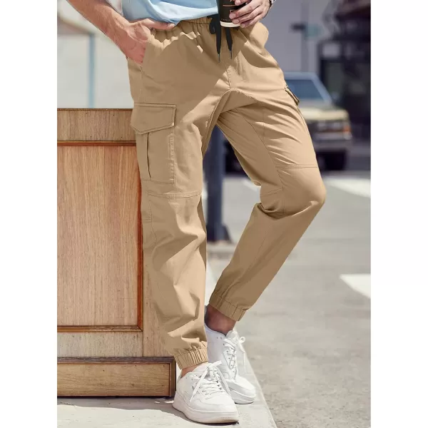 JMIERR Mens Fashion Cargo Pants - Casual Cotton Tapered Stretch Twill Drawstring Athletic Joggers Sweatpants with 6 Pockets