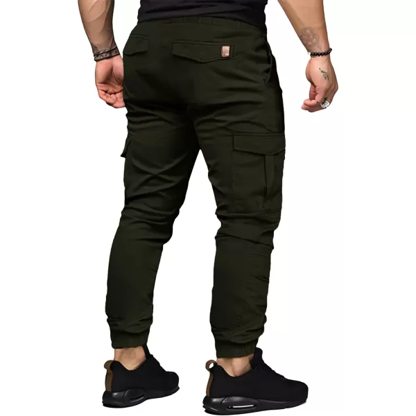 JMIERR Mens Fashion Cargo Pants - Casual Cotton Tapered Stretch Twill Drawstring Athletic Joggers Sweatpants with 6 Pockets