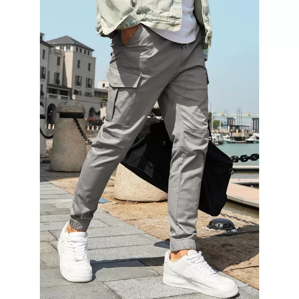 JMIERR Mens Fashion Cargo Pants - Casual Cotton Tapered Stretch Twill Drawstring Athletic Joggers Sweatpants with 6 Pockets