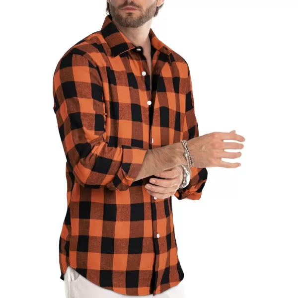 JMIERR Men's Flannel Shirts Casual Long Sleeve Button-Down Plaid Brushed Cotton Shirt