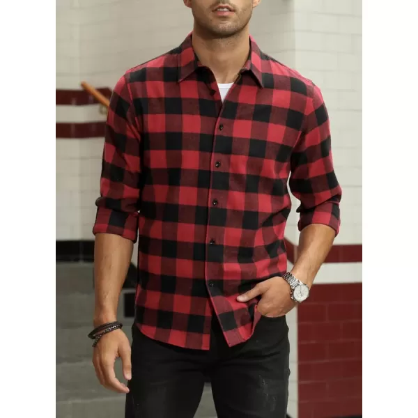 JMIERR Men's Flannel Shirts Casual Long Sleeve Button-Down Plaid Brushed Cotton Shirt
