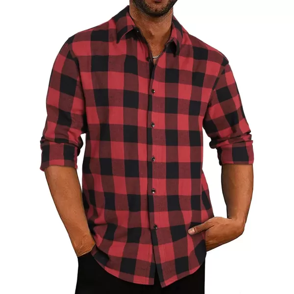 JMIERR Men's Flannel Shirts Casual Long Sleeve Button-Down Plaid Brushed Cotton Shirt