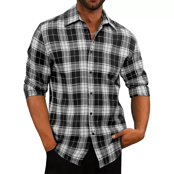 JMIERR Men's Flannel Shirts Casual Long Sleeve Button-Down Plaid Brushed Cotton Shirt