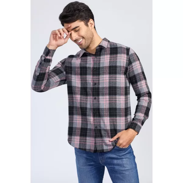 JMIERR Men's Flannel Shirts Casual Long Sleeve Button-Down Plaid Brushed Cotton Shirt