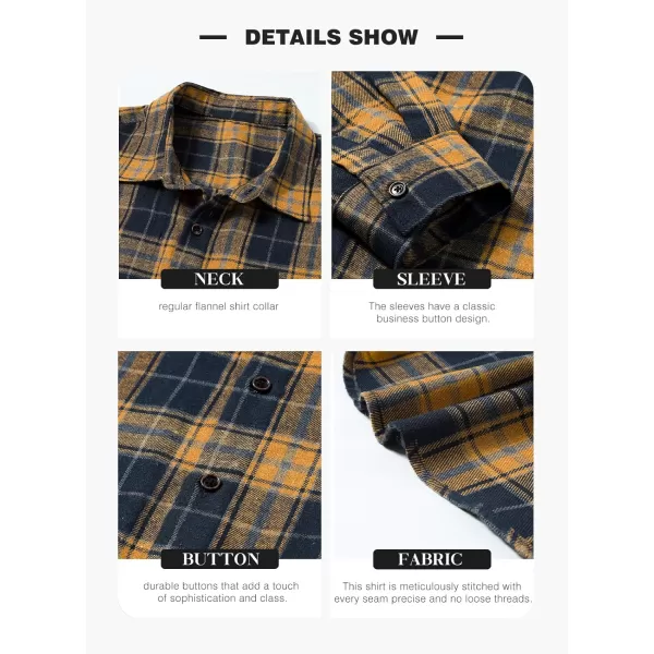 JMIERR Men's Flannel Shirts Casual Long Sleeve Button-Down Plaid Brushed Cotton Shirt