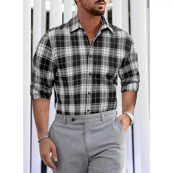 JMIERR Men's Flannel Shirts Casual Long Sleeve Button-Down Plaid Brushed Cotton Shirt